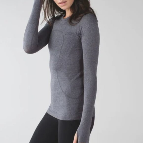 Lululemon Swiftly Tech Long Sleeve Heathered Black Running Size 4 - Picture 2 of 11